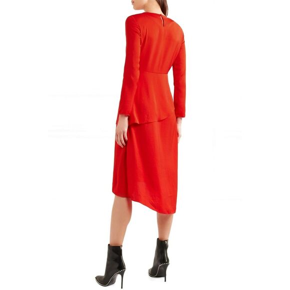 MAJE Remania satin tiered a-line long sleeve crewneck red career dress Sz 1 NEW - Picture 4 of 9
